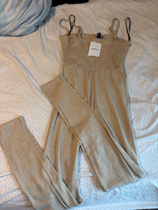 Forever 21 Denim - Forever 21 Tan Knit Strap Jumpsuit